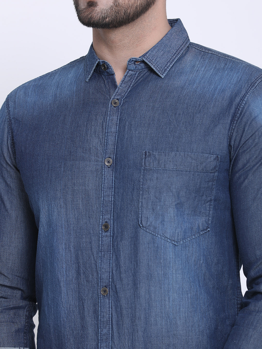 Crosscreek Men Blue Slim Fit Faded Casual Denim Shirt Crosscreek