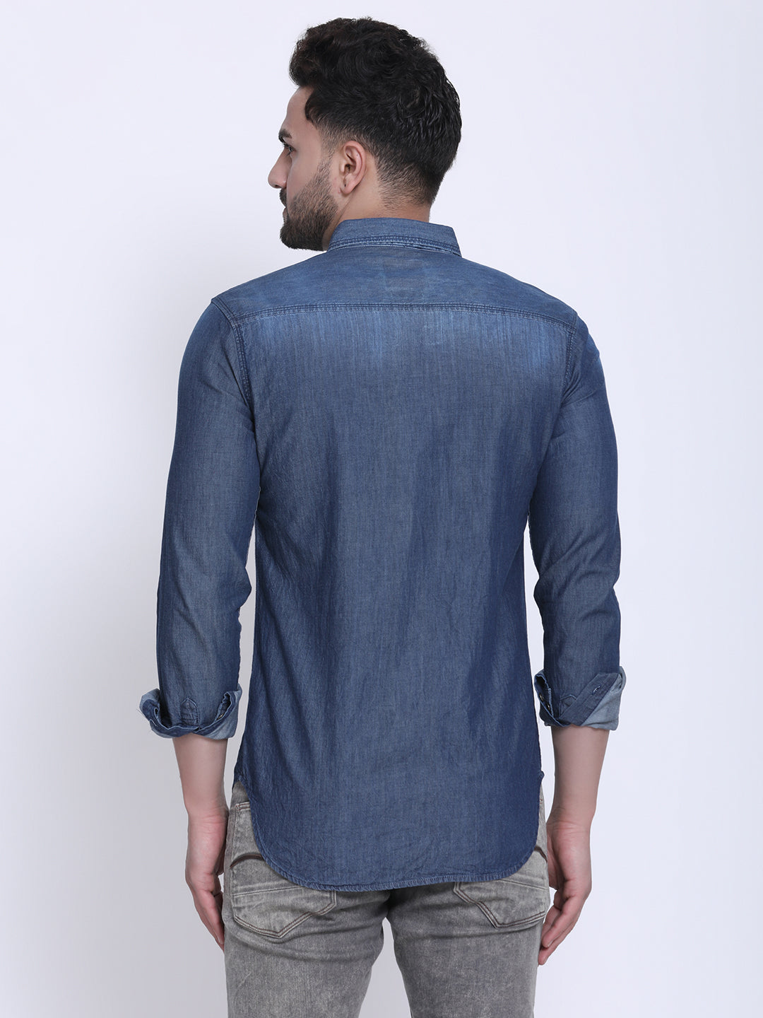 Crosscreek Men Blue Slim Fit Faded Casual Denim Shirt Crosscreek