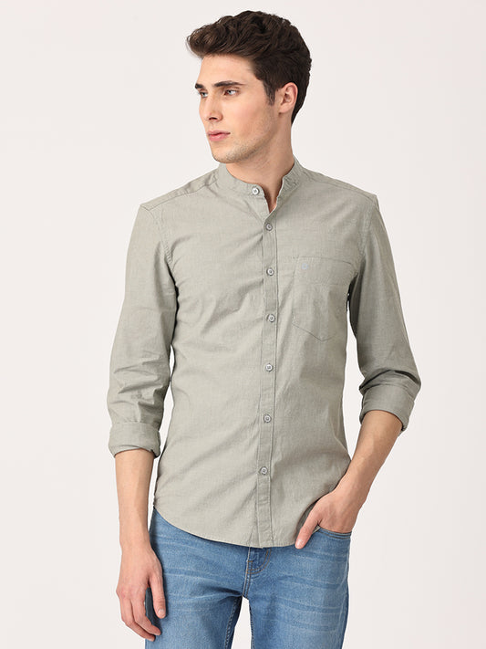 Crosscreek Men Olive Slim Fit Solid Cotton Casual Shirt Crosscreek