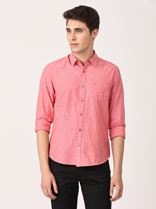 Crosscreek Men Red Slim Fit Solid Cotton Casual Shirt Crosscreek