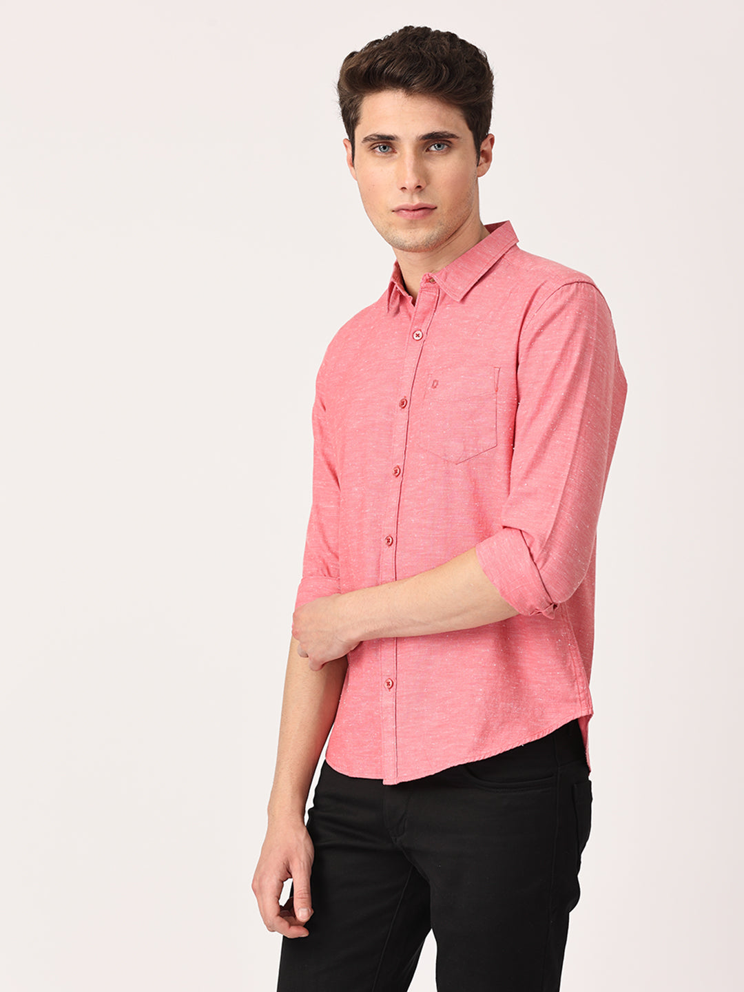 Crosscreek Men Red Slim Fit Solid Cotton Casual Shirt Crosscreek