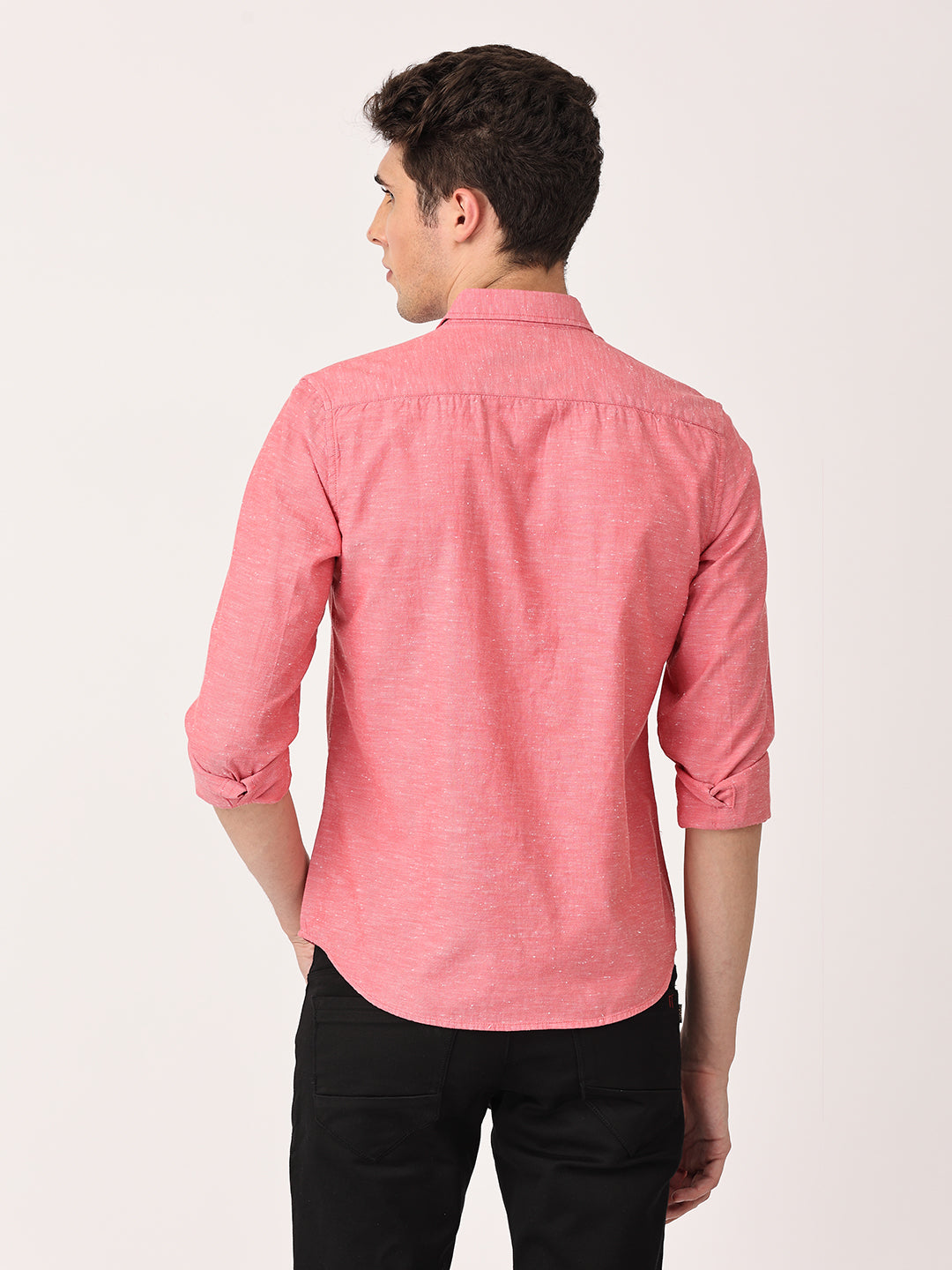 Crosscreek Men Red Slim Fit Solid Cotton Casual Shirt Crosscreek