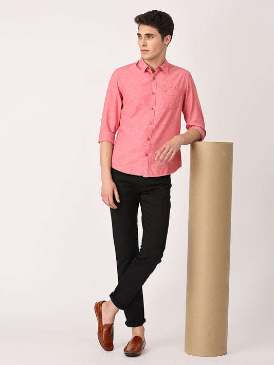 Crosscreek Men Red Slim Fit Solid Cotton Casual Shirt Crosscreek