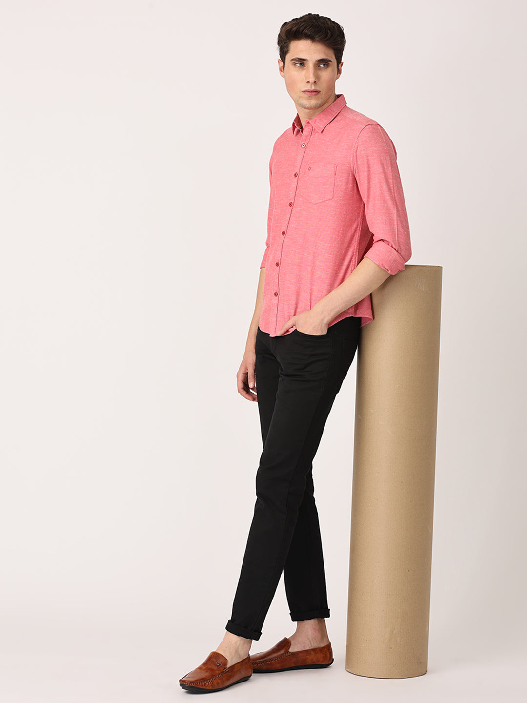 Crosscreek Men Red Slim Fit Solid Cotton Casual Shirt Crosscreek