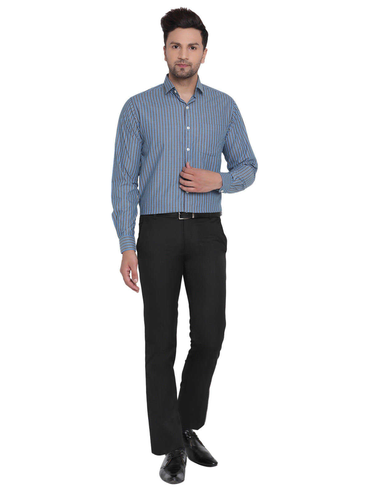 Men Blue Striped Formal Shirt Copperline