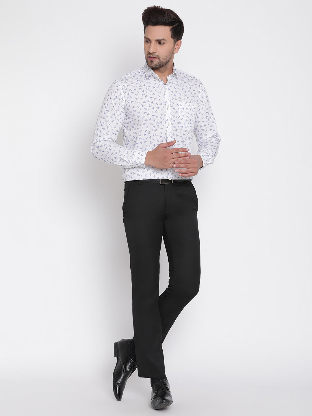 White with Blue Printed Men Formal Shirt Copperline