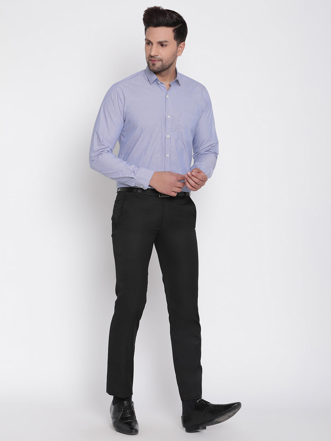 Men Blue Striped Formal Shirt Copperline