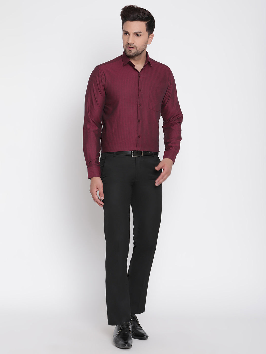 Men Maroon Herringbone Formal Shirt Copperline