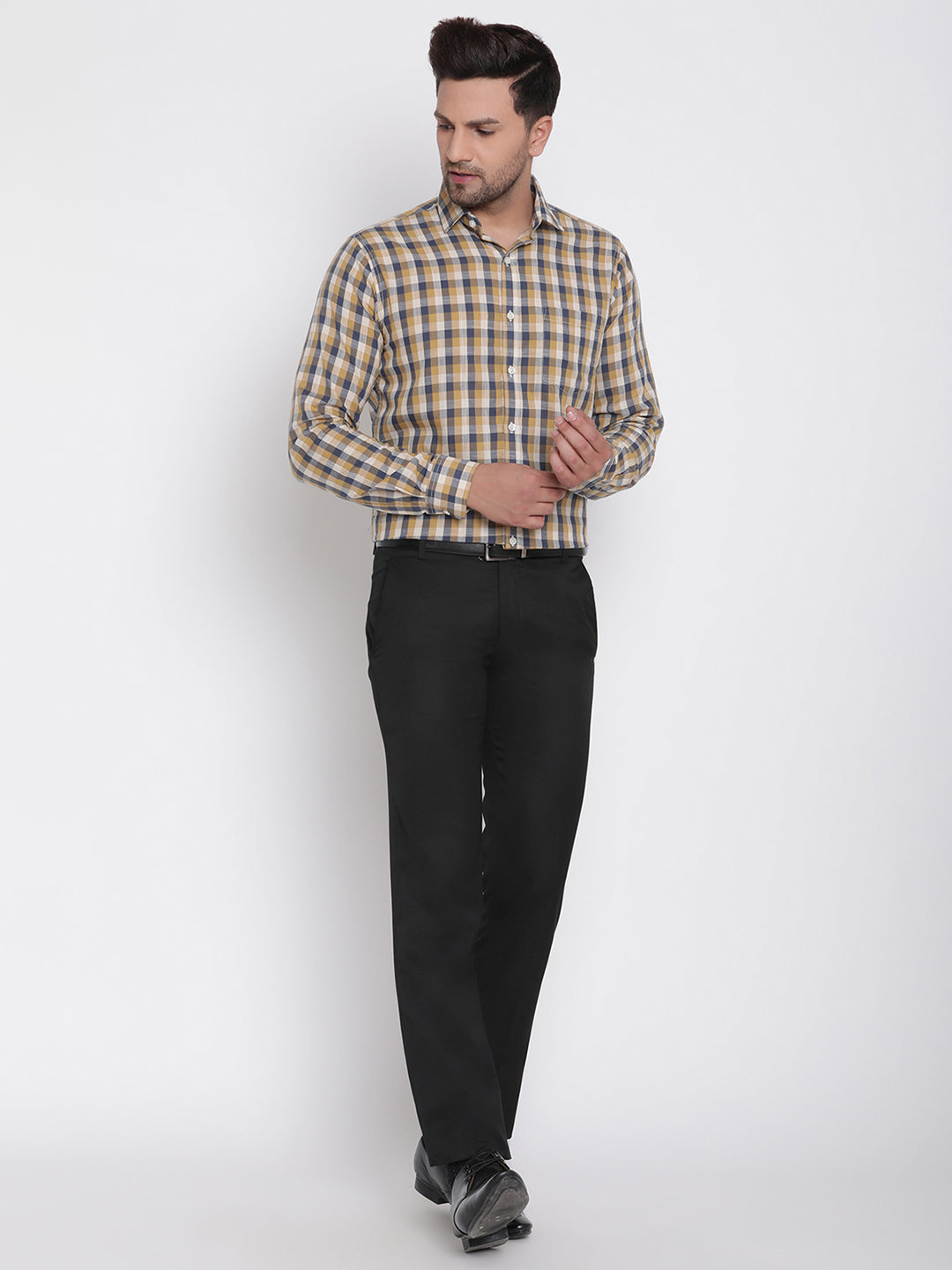 Blue & Brown Checked Men Formal Shirt Copperline