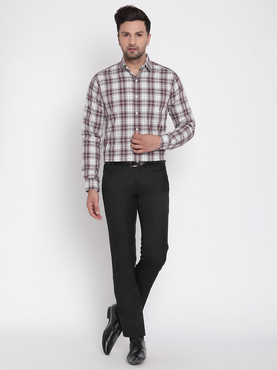 Brown Checked Men Formal Shirt Copperline