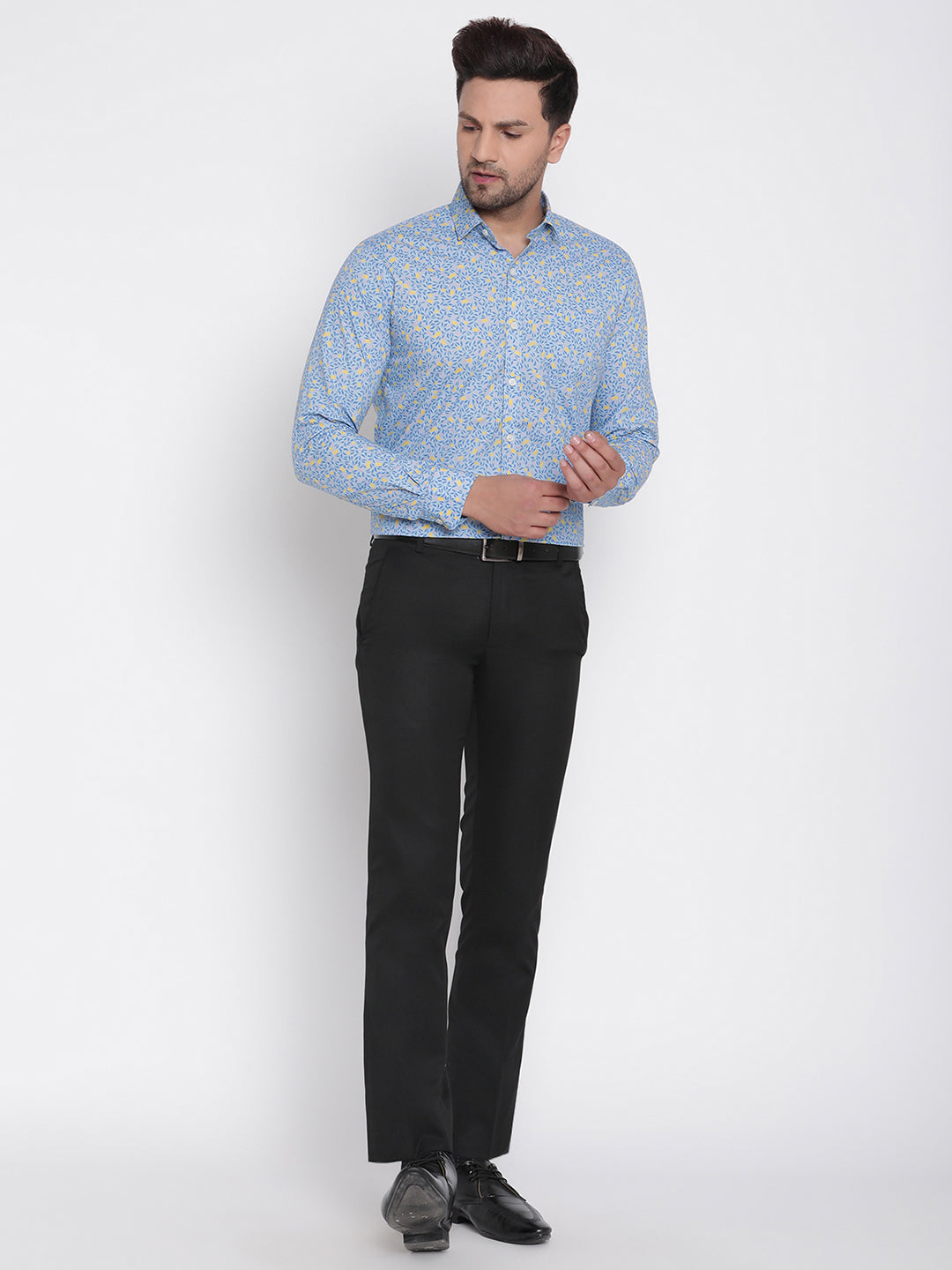 Blue Printed Men Formal Shirt Copperline