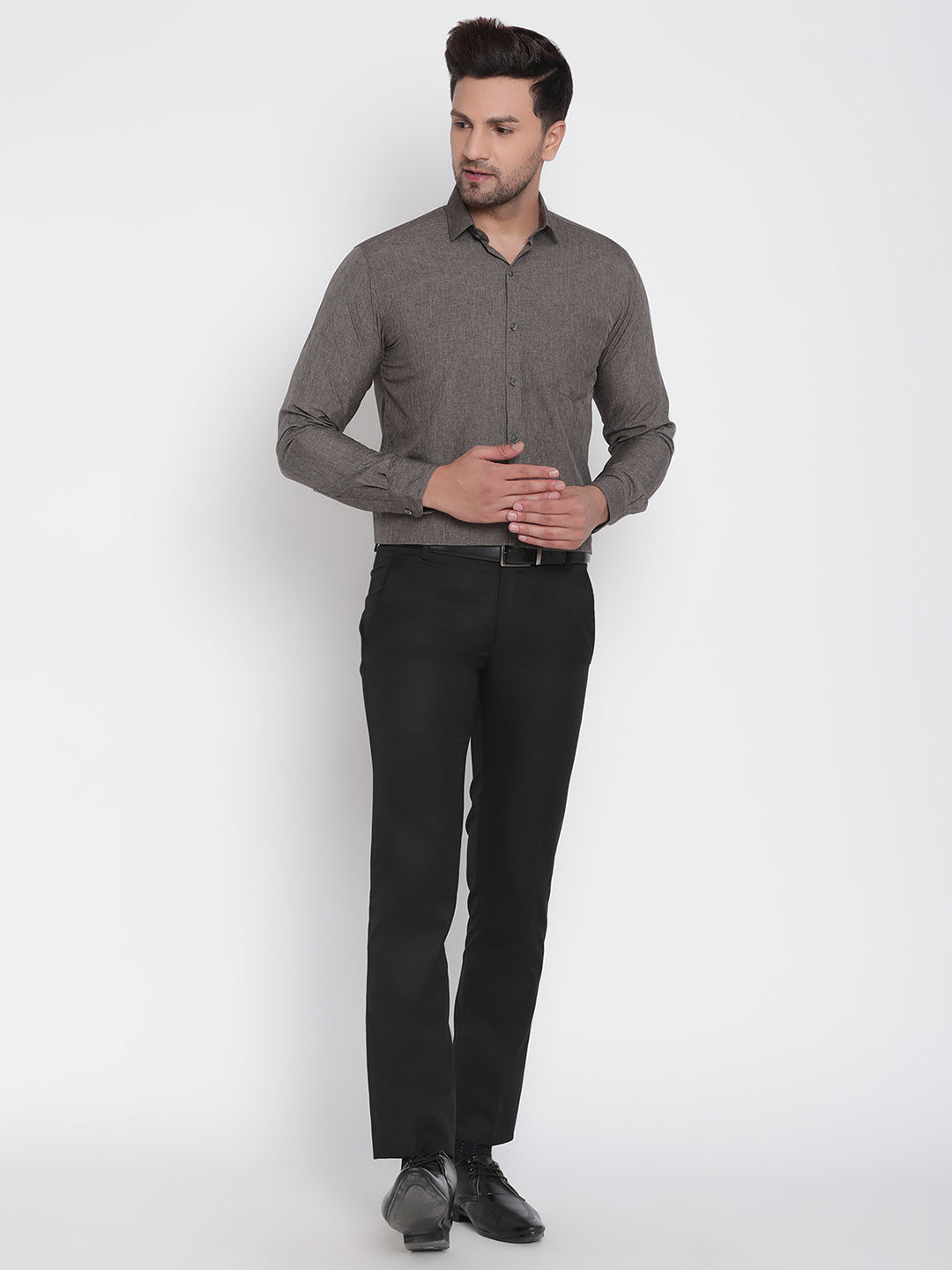 Men Grey Chambray Formal Shirt Copperline