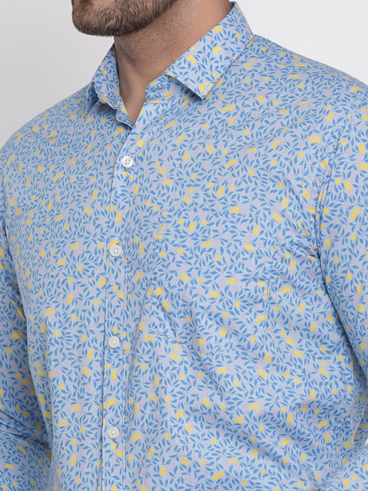 Blue Printed Men Formal Shirt Copperline