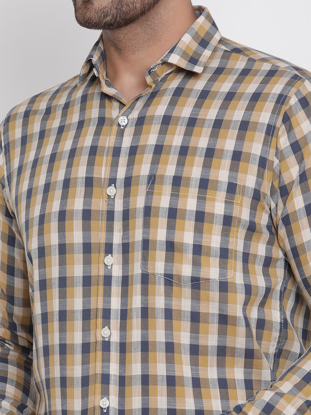 Blue & Brown Checked Men Formal Shirt Copperline