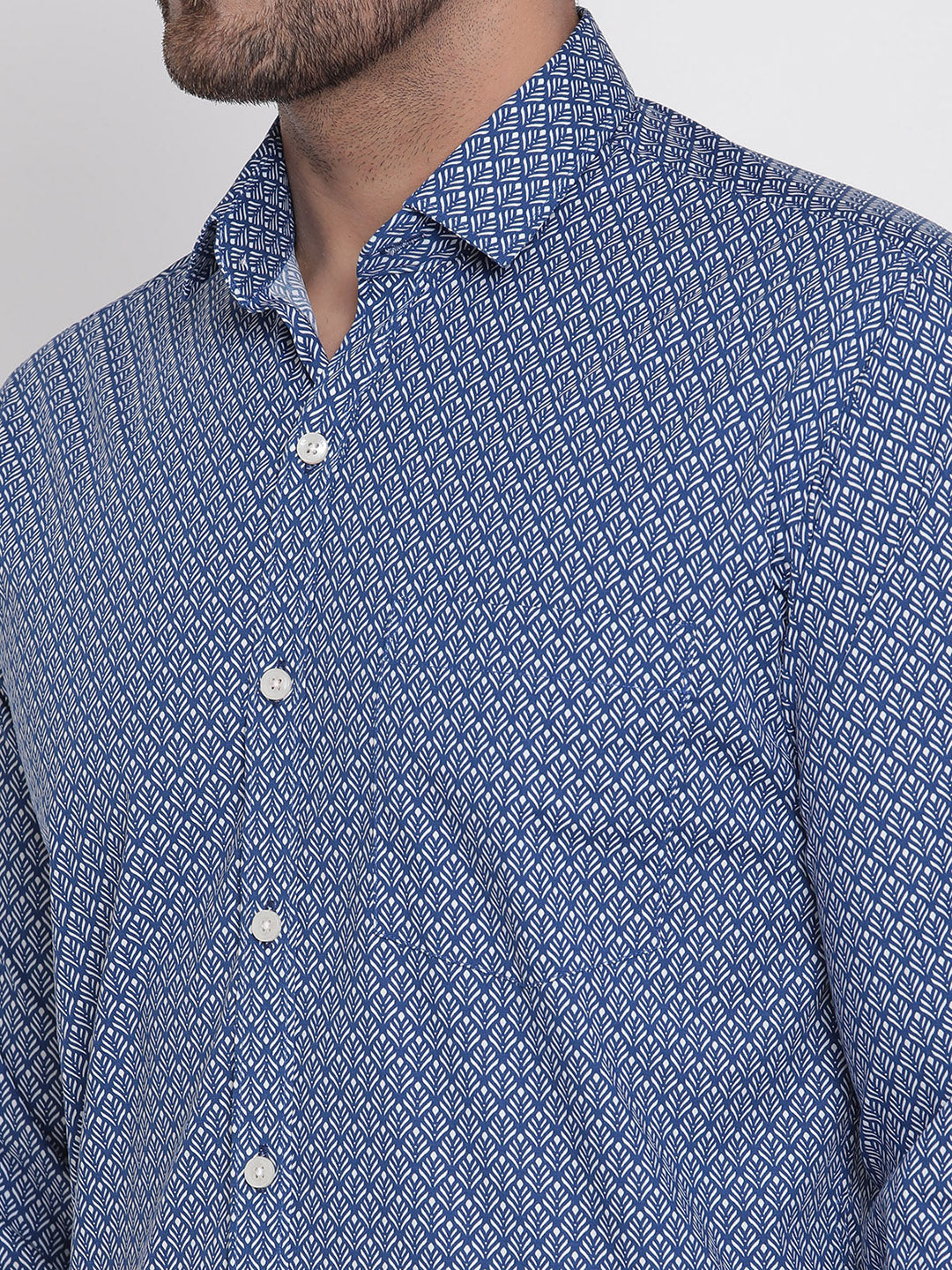 Navy Blue Printed Men Formal Shirt Copperline