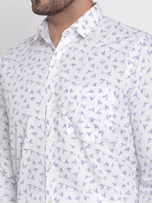 White with Blue Printed Men Formal Shirt Copperline