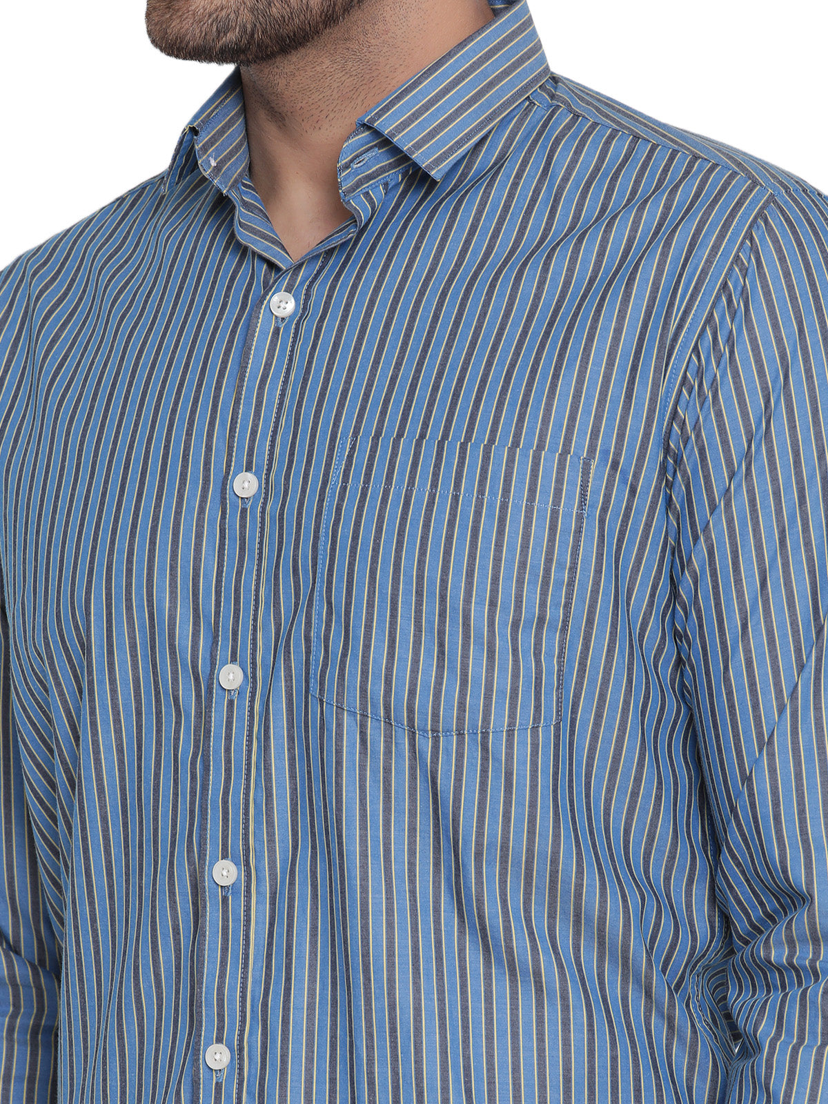 Men Blue Striped Formal Shirt Copperline