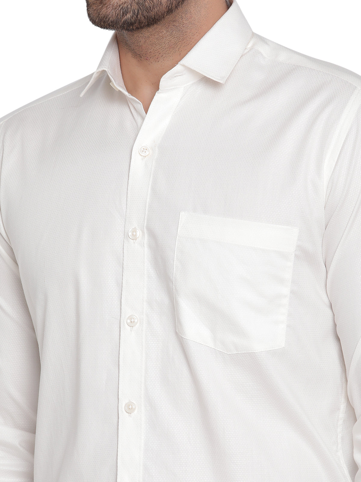 Men Dobby White Solid Formal Shirt Copperline