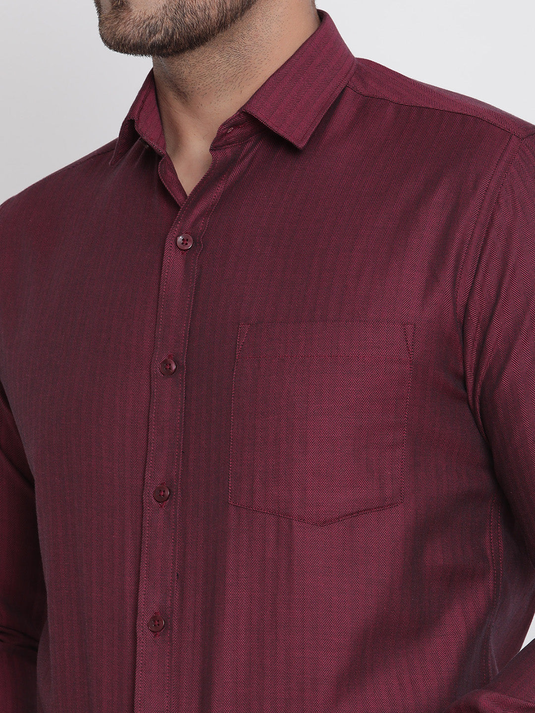 Men Maroon Herringbone Formal Shirt Copperline