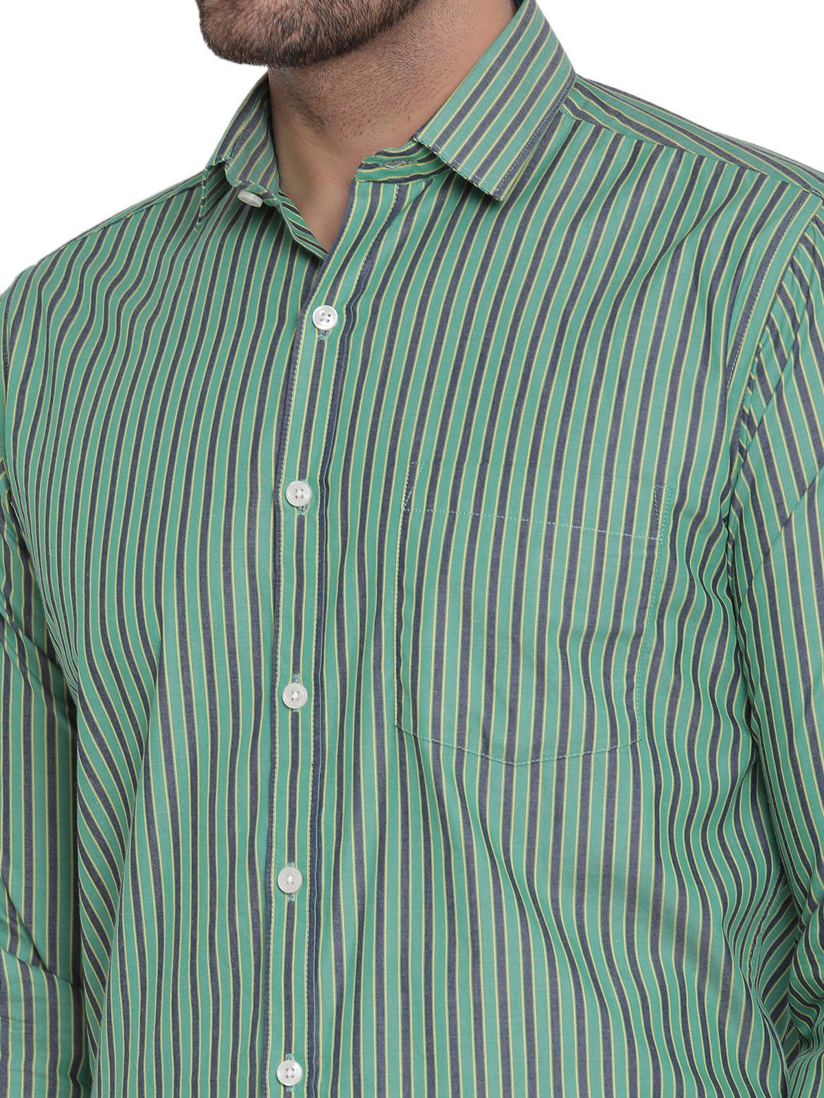 Men Green Striped Formal Shirt Copperline