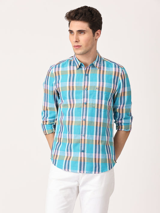 Crosscreek Men Multicolor Slim Fit Checked Linen Casual Shirt Crosscreek