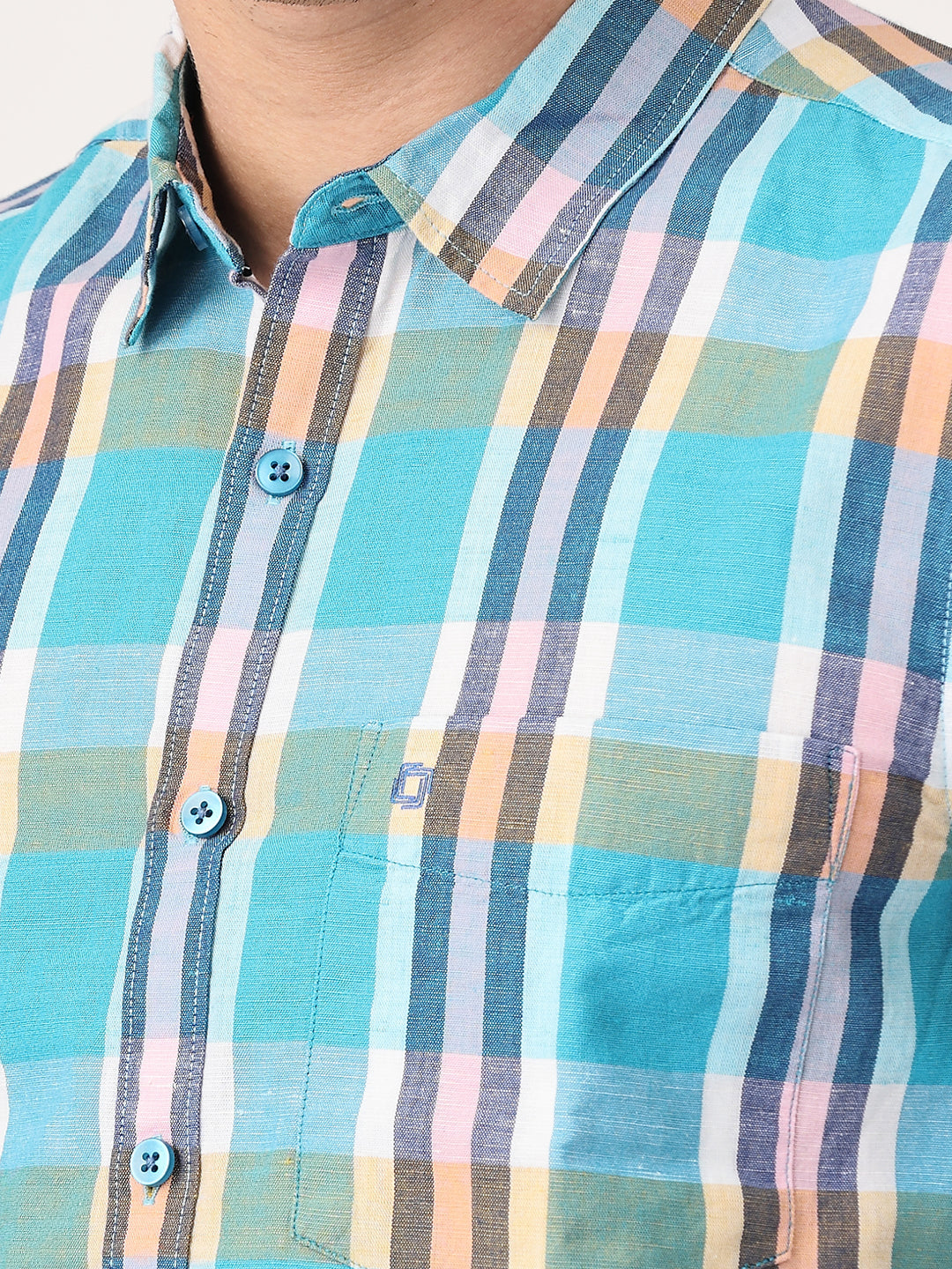 Crosscreek Men Multicolor Slim Fit Checked Linen Casual Shirt Crosscreek
