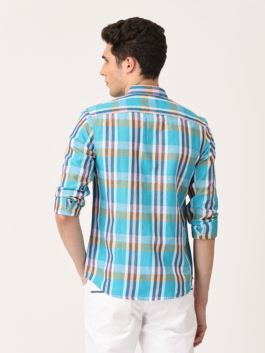Crosscreek Men Multicolor Slim Fit Checked Linen Casual Shirt Crosscreek