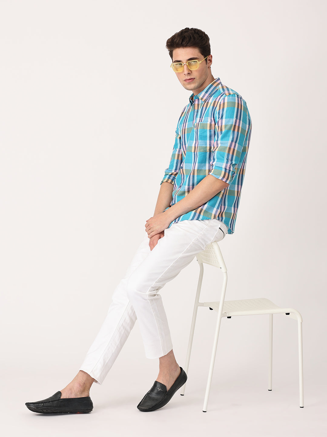 Crosscreek Men Multicolor Slim Fit Checked Linen Casual Shirt Crosscreek