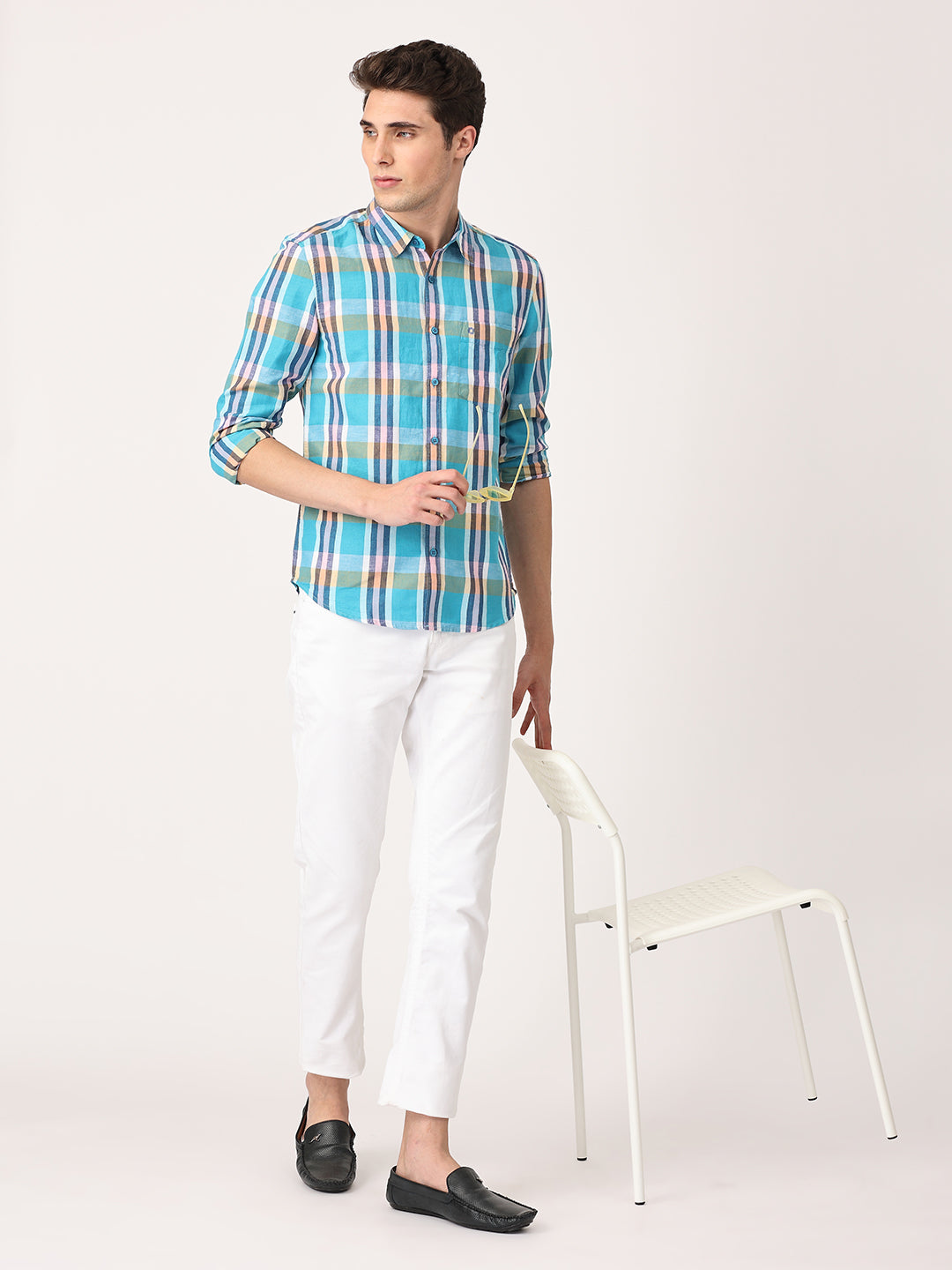 Crosscreek Men Multicolor Slim Fit Checked Linen Casual Shirt Crosscreek