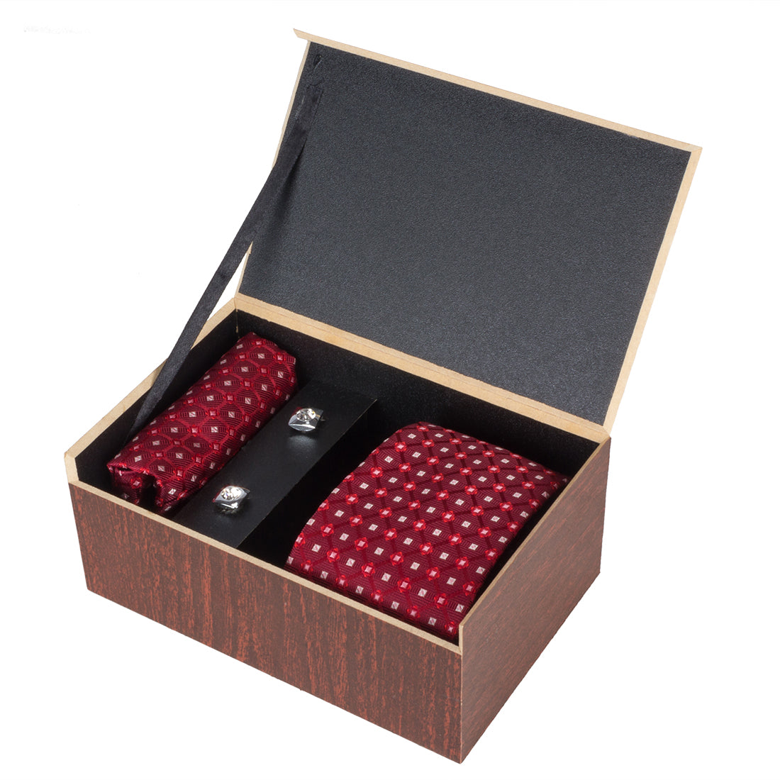 Crosscreek Men Maroon Ties & Cufflink Set Crosscreek