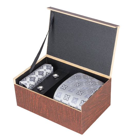 Crosscreek Men Silver Ties & Cufflink Set Crosscreek