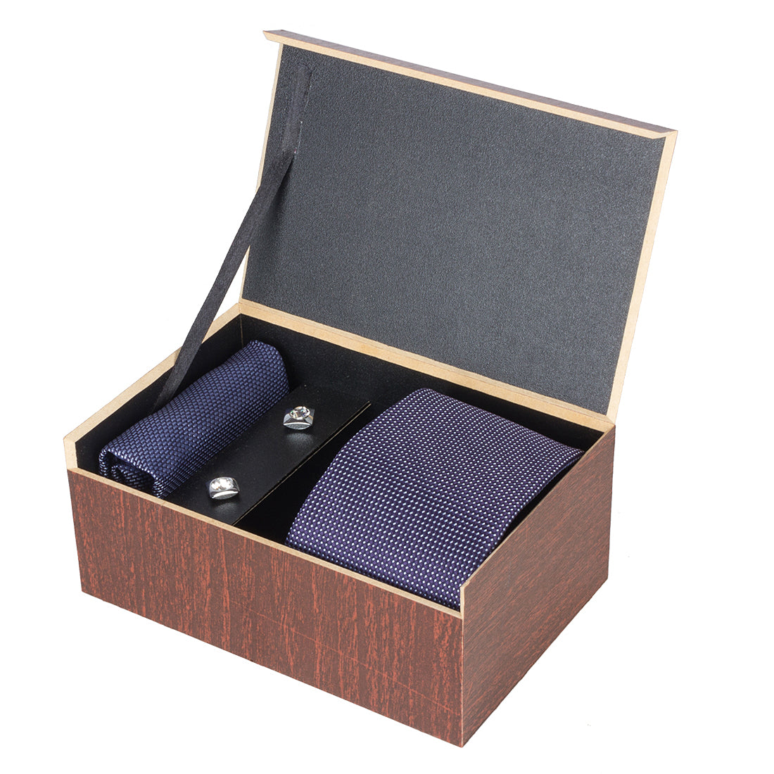 Crosscreek Men Navy Blue Ties & Cufflink Set Crosscreek