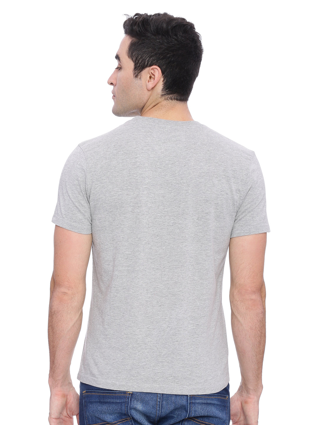 Wolfpack Men Grey Melange Printed Round Neck T-Shirt Wolfpack