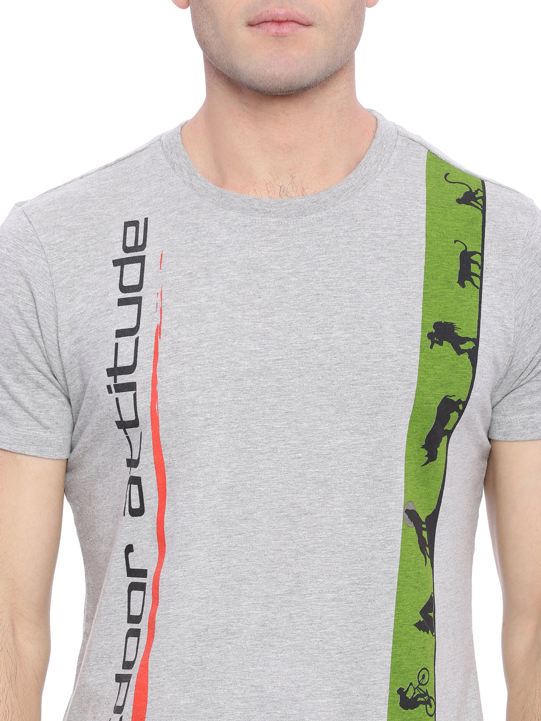 Wolfpack Men Grey Melange Printed Round Neck T-Shirt Wolfpack