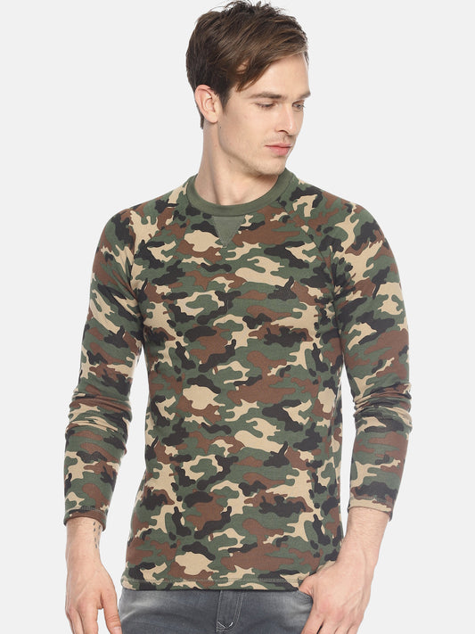 Wolfpack Men Army Green Camo Printed Sweatshirt Wolfpack