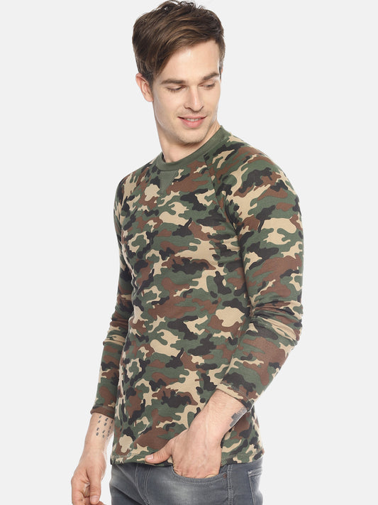 Wolfpack Men Army Green Camo Printed Sweatshirt Wolfpack