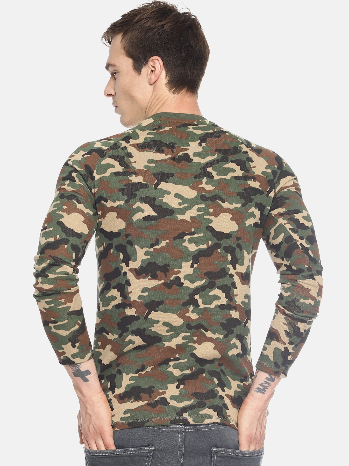 Wolfpack Men Army Green Camo Printed Sweatshirt Wolfpack