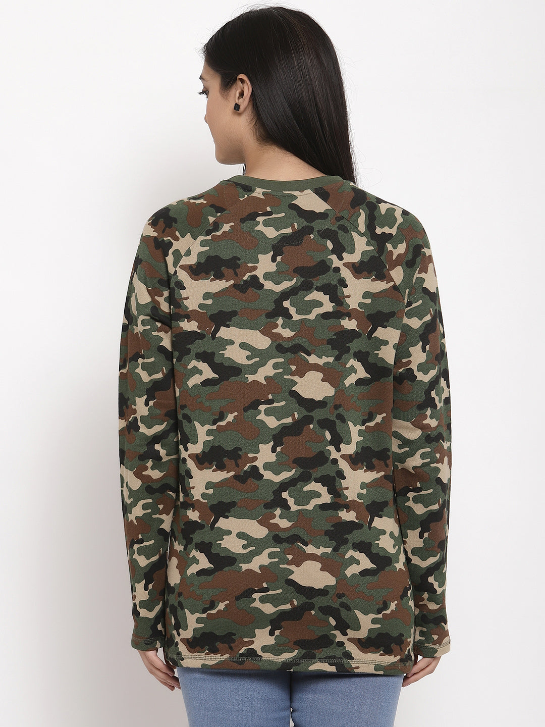 Wolfpack Women Army Green Printed Sweatshirt Wolfpack