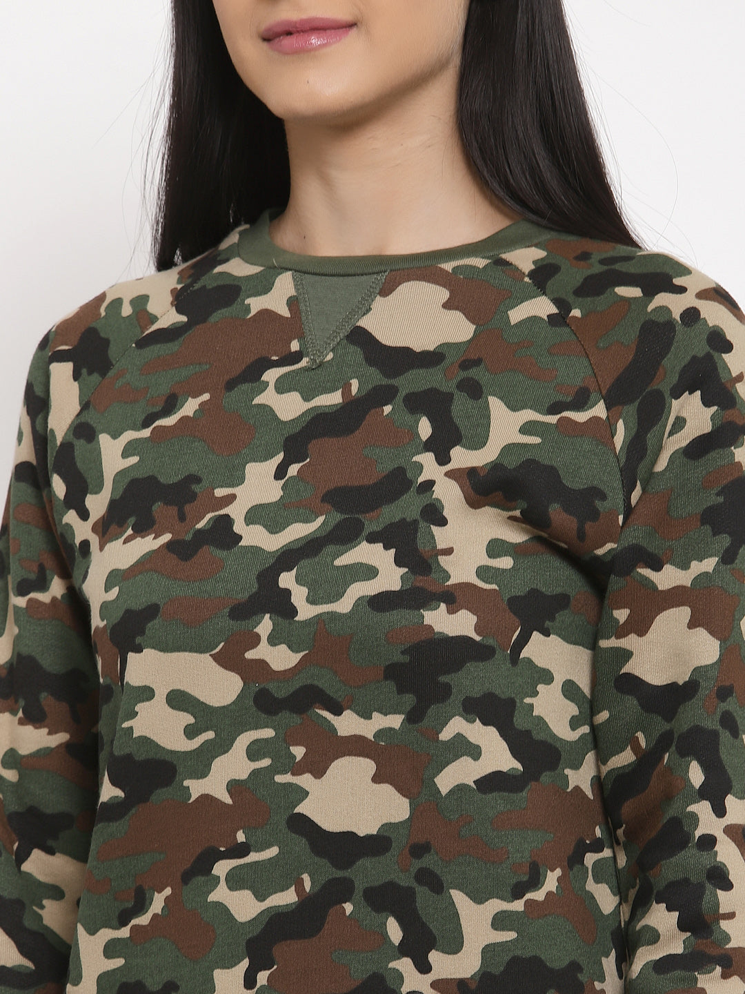 Wolfpack Women Army Green Printed Sweatshirt Wolfpack