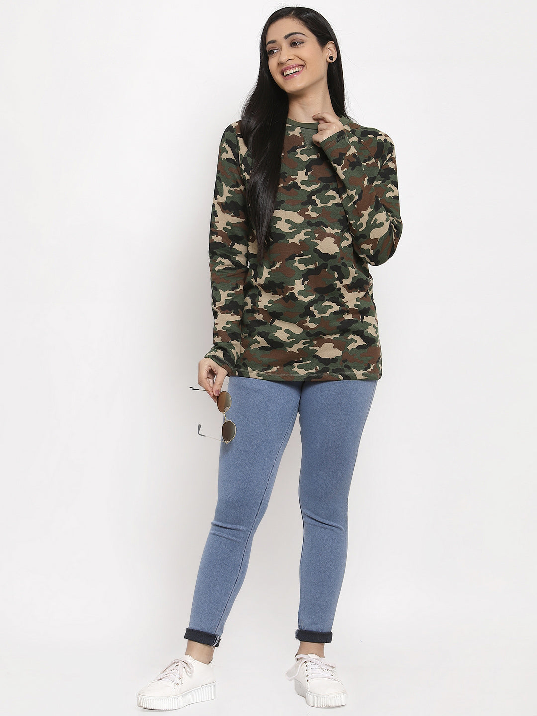 Wolfpack Women Army Green Printed Sweatshirt Wolfpack