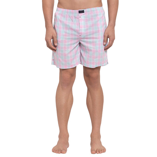 Crosscreek Men Pink and Light Blue Checks Boxers Crosscreek