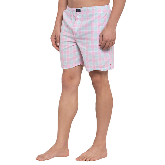 Crosscreek Men Pink and Light Blue Checks Boxers Crosscreek