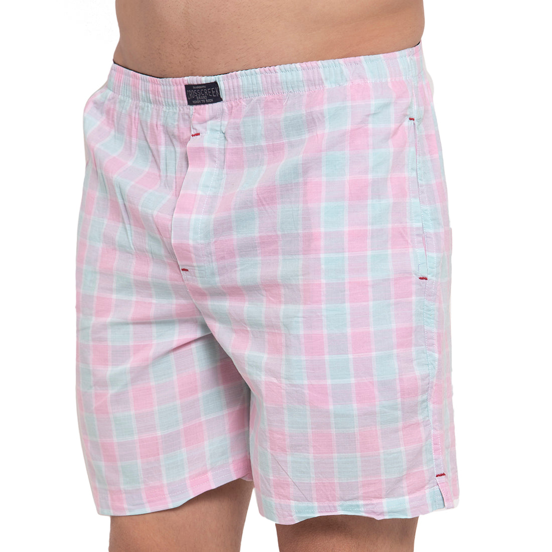 Crosscreek Men Pink and Light Blue Checks Boxers Crosscreek