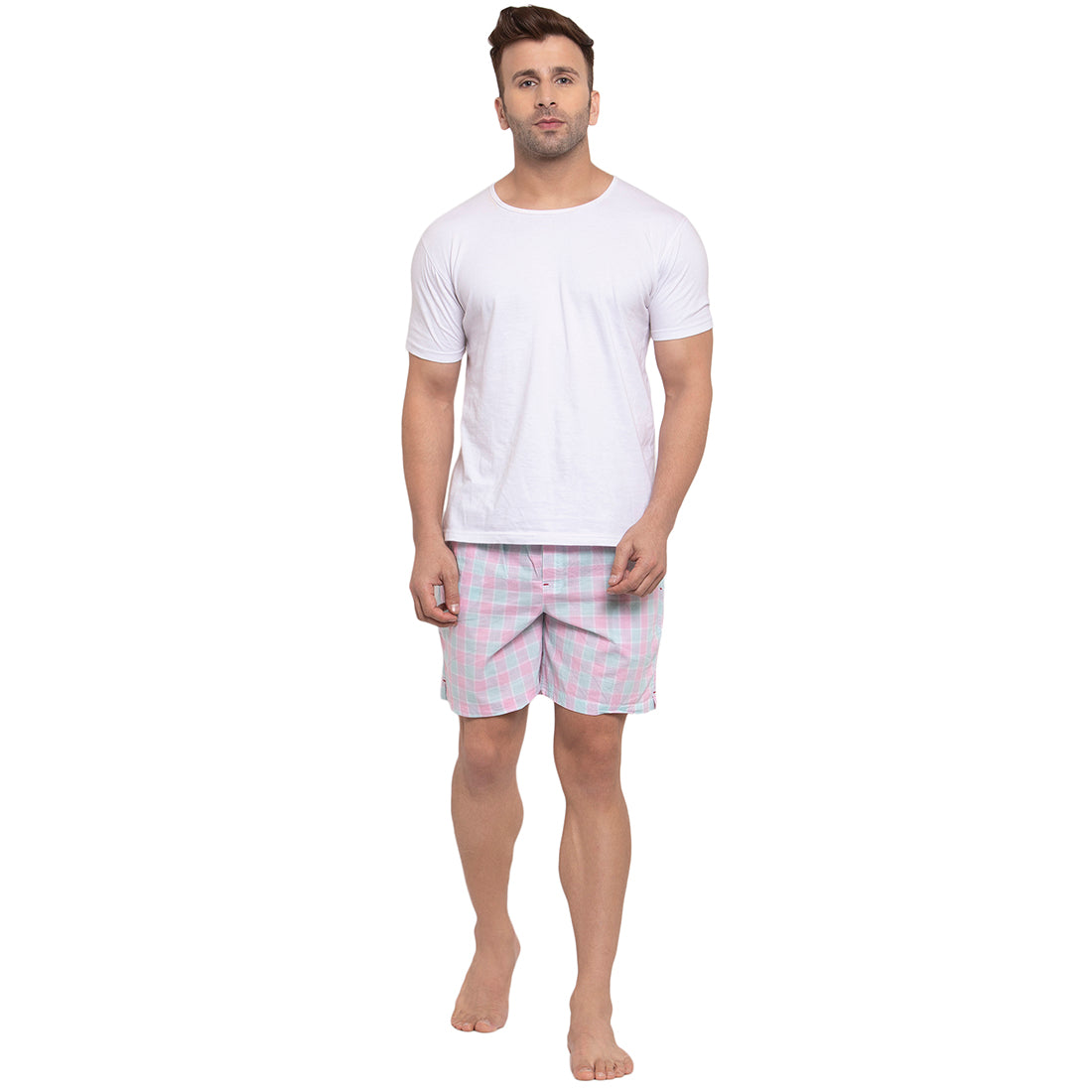 Crosscreek Men Pink and Light Blue Checks Boxers Crosscreek
