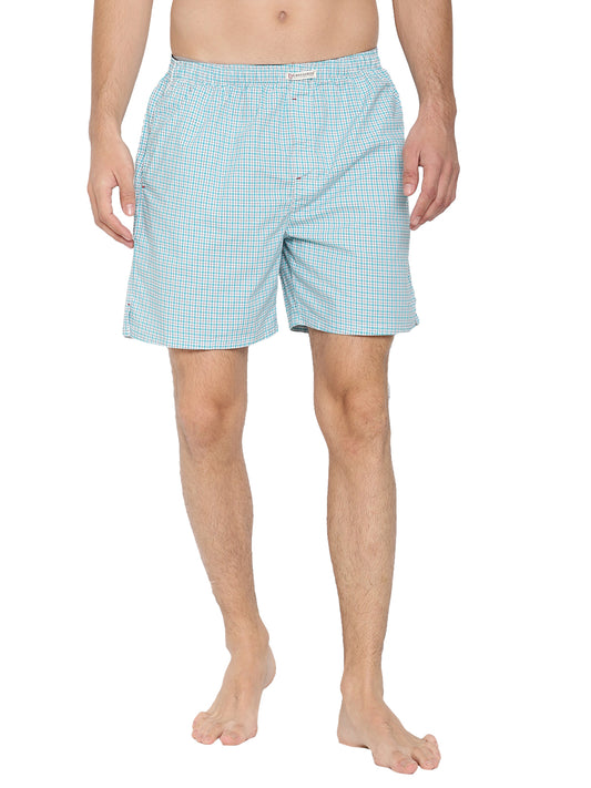 Crosscreek Men Aqua Blue Checked Boxer Shorts Crosscreek