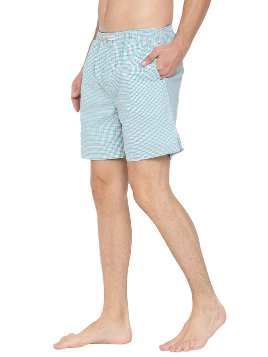 Crosscreek Men Aqua Blue Checked Boxer Shorts Crosscreek