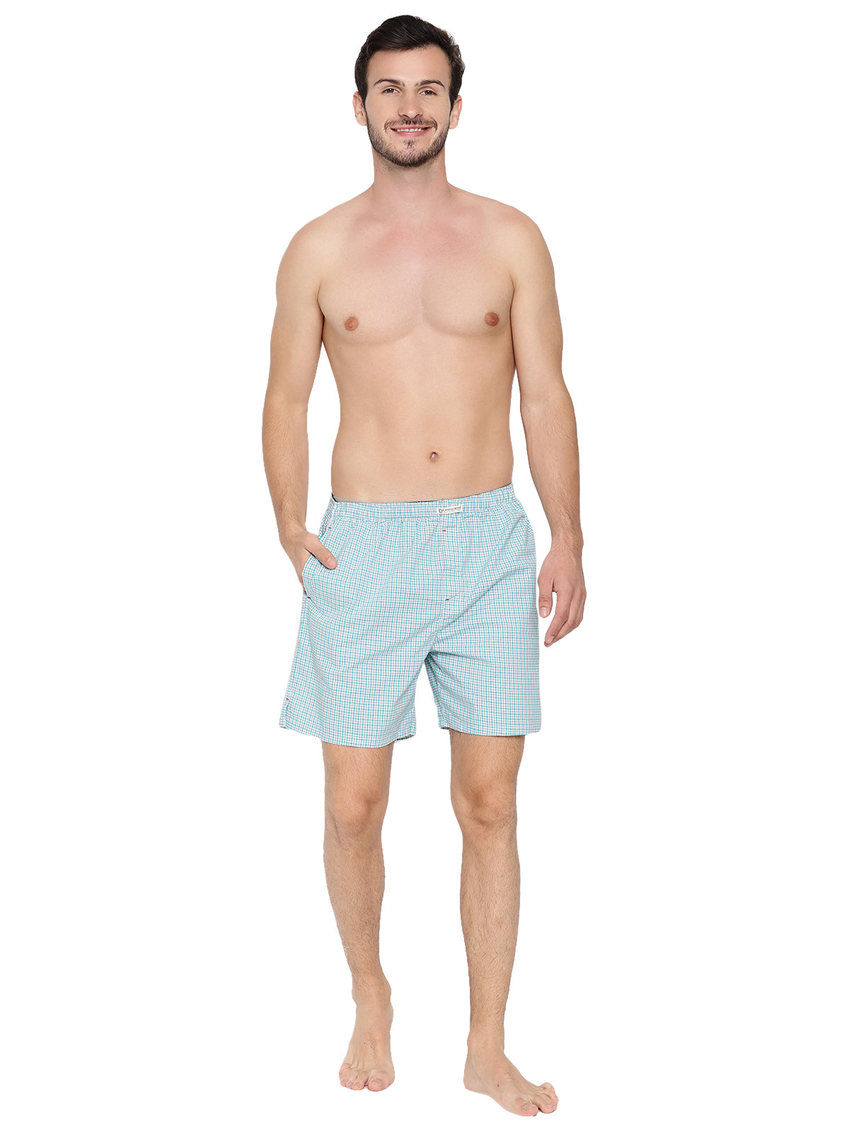 Crosscreek Men Aqua Blue Checked Boxer Shorts Crosscreek