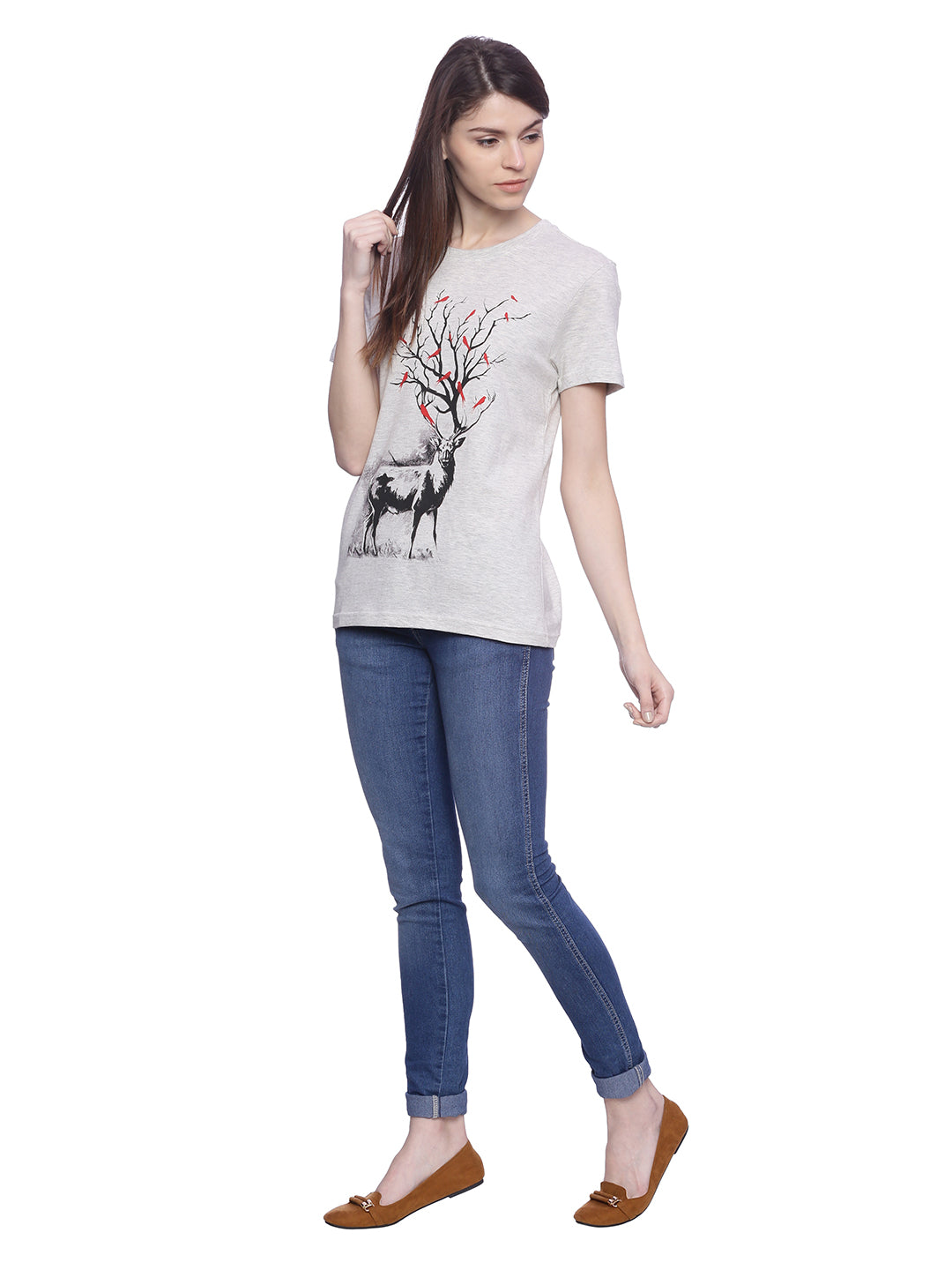 Women Women Grey Printed T-Shirt Wolfpack