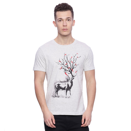 Wolfpack Men Grey Melange Printed T-Shirt Wolfpack