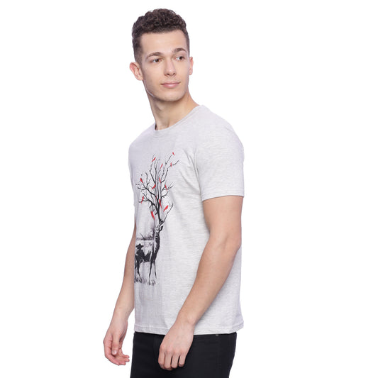 Wolfpack Men Grey Melange Printed T-Shirt Wolfpack